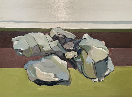 Heather and sea. Out of place rocks on Bengairn. Its very wet underfoot